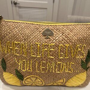 🍋 NEW Kate Spade lemon limoncello straw woven zippered pouch 🍋